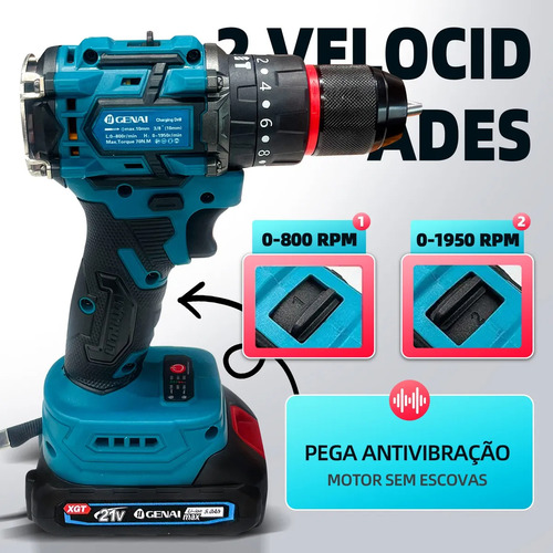 Parafusadeira Furadeira 2 Bateria 21v Bivolt S/escova Top