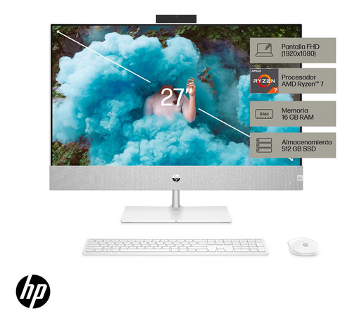 Hp All In One 27-ca0012la Amd Ryzen 7 16gb Ram 512gb Ssd fhd Snowflake White