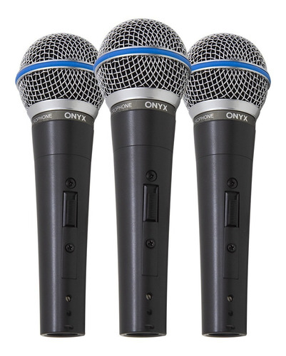 Kit 3 Microfones Dinâmico Com Fio Tk 58c Onyx Cor Cinza-escuro