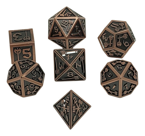 7x Metal Polyhedron Dices Party Rpg Games