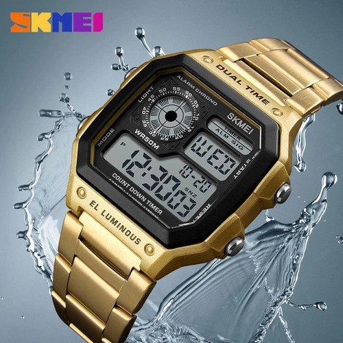 Relógio Digital Dourado Skmei 1335 A Prova D'água