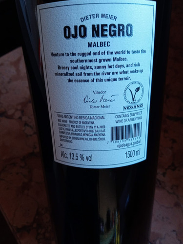 Vino Ojo Negro Malbec 2018 By Dieter Meier Por Bot. 1.5 L !