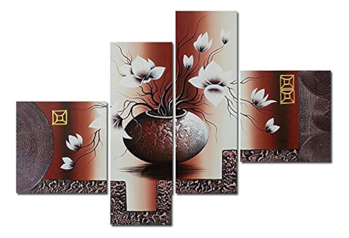 Wieco Art De Gran Tamaño Decorativo Elegante Flores 4 Panele