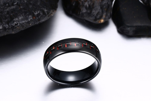 Anel Masculino Tungstênio Detalhe Milimalista Vermelho 8mm