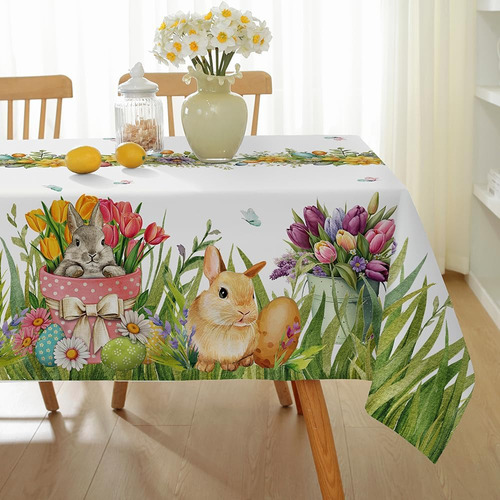 Mantel Rectangular De 60 X 84 Pulgadas Con Tulipanes De Huev