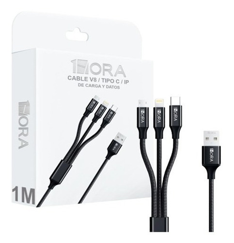 Cable De Nylon Usb 3 En 1 (c - iPhone - Micro) 1mts 1hora