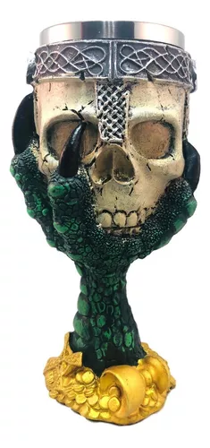 Copa decorativa calavera y garra de dragón verde 