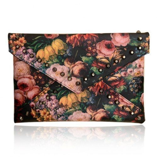 Bolsa Clutch Carteira De Mao Tachinhas Spike Floral Pintura