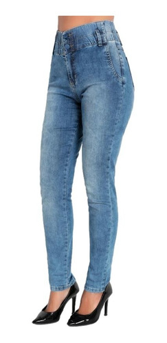 Calça Jogger Feminina Jeans Com Elástico Cintura Alta Sawary