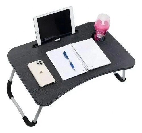 Mesa Suporte Notebook Dobrável Cama Sofá Trabalho Estudo Cor Preto