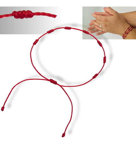 3 Pulseira Vermelha Sete 7 Nós Kabbalah Proteção Afastar Mal