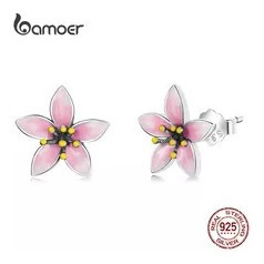 Bamoer-aros De Plata De Ley 925 Con Diseño De Flor De Cerezo
