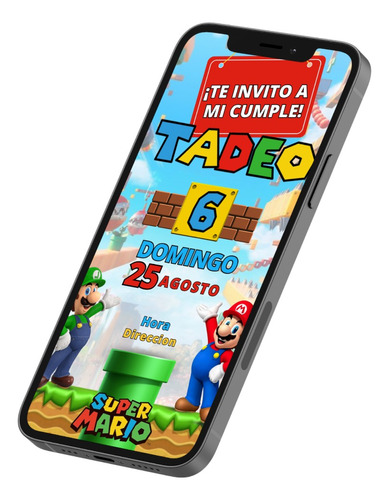 Invitacion Tarjeta Digital Super Mario Bros Whatsapp Marvez