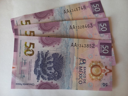 Billete De 50 Pesos Ajolote Serie Aa 3 Piezas