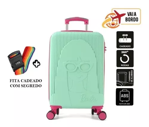 Mala de Viagem Bordo Infantil 360 Barbie Mattel Senha Luxcel