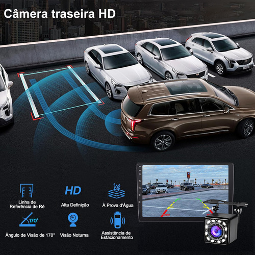 Central Multimidia Universal Tela Touch De 10 Polegadas 1 Din Android 12 2gb+32gb Bluetooth Gps Carplay Sem Fio Com Câmera Ré 12 Leds Yonjooz