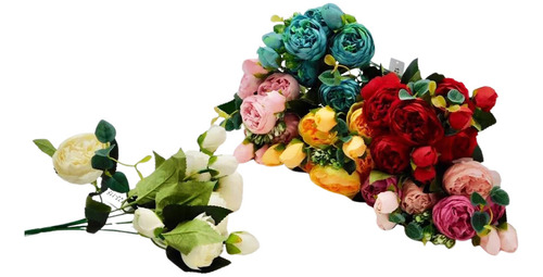 Ramo De Rosas Decorativas Flores Artificiales Maceta Adorno