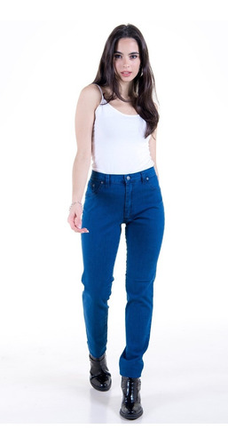 Pantalon Azul De Mujer Elastizado Dama Gabardina Polo Club