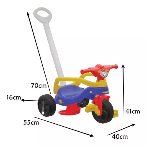 Triciclo Infantil com Haste Empurrador Pedal Motoca Velotrol 2 em