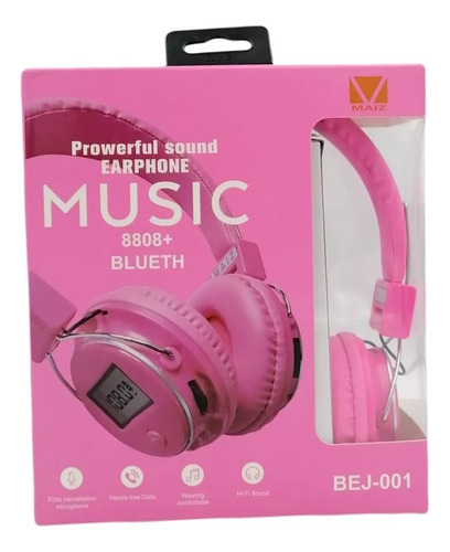 Audifonos De Diadema Radio Fm/ Tf Card/ Aux Pantalla Led Color Fucsia