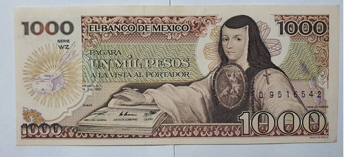 Billete 1000 Pesos Familia A 1985 Buen Estado