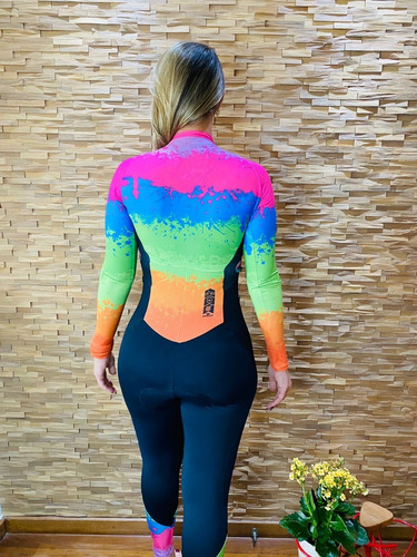 Imagem 3 de 7 de Macacão Ciclismo New Rainbow Preto Calça Manga Longa