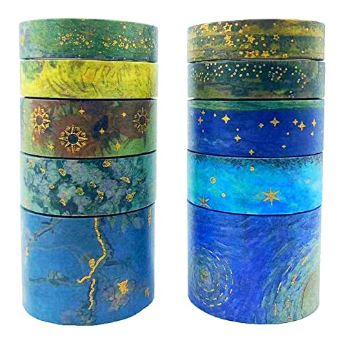 Juego De Cintas Washi Doradas De Van Gogh, 10 Rollos, T...