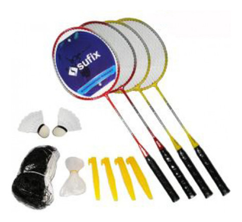 Set Badminton 4 Raquetas+2 Plumillas+soporte+red Mimbral