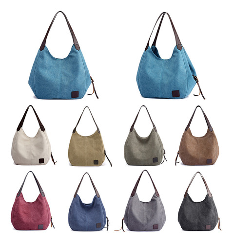 Bolso De Hombro Vintage De Lona Para Mujer Con MĂșltiples Bol