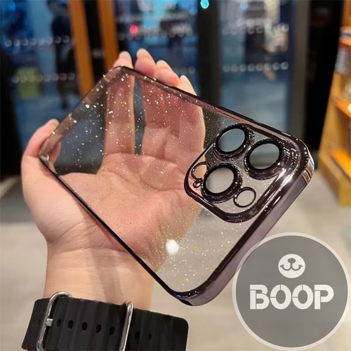 Funda Para Iphone 15 16 Con Brillos Y Protector De Cámara Negro 16 Pro Max