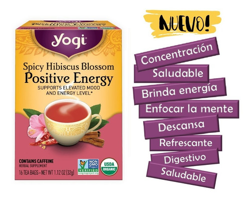 Yogi Tea, Spicy Hibiscus Blossom Energía Positiva, 16 Sobres