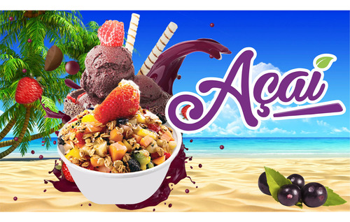 Painel Adesivo Açaí Banana Morango Parede Decoração Comércio Cor Colorido