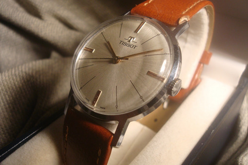 Precioso Reloj Tissot Antiguo Hombre 1960 Impecable! Joya!! Marrón Claro Cromado Plateado Soleil (Usado)