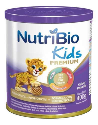 Leche de fórmula en polvo sin TACC Ethical Pharma NutriBio Kids Premium sabor vainilla en lata de 1 de 400g - 12 meses a 10 años