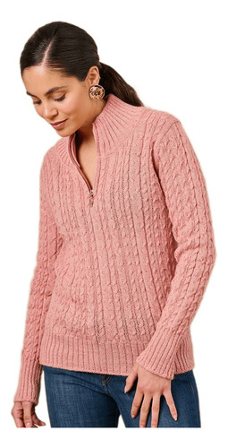 Sweater Dama Cuello Con Cierre Y Trabajo De Punto  Art.  276