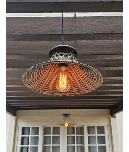 2 Pendentes Junco Chapéu Chinês Luminária Lustre Fio 2m