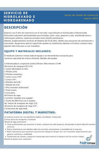 Fondo De Comercio Empresa De Hidrolavado