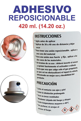 Adhesivo En Spray Reposicionable 420 Ml. 14.2 Oz. 1 Frasco Transparente