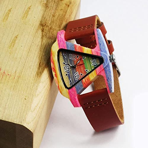 Relojes De Mujer Triángulo Colorido Bambú Relojes De Madera