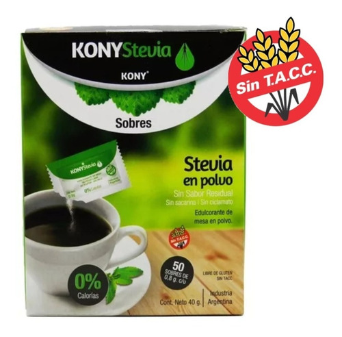 Stevia En Polvo (sin Tacc) 50 Sobres De 0.8 Gr - Kony -
