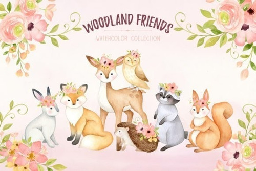 Papeles Digitales #01 - Woodland Animals Watercolo-  Clipart