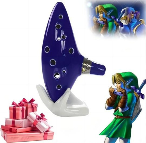 Ocarina De Diseño Leyenda Zelda De Cerámica Azul De Regalo