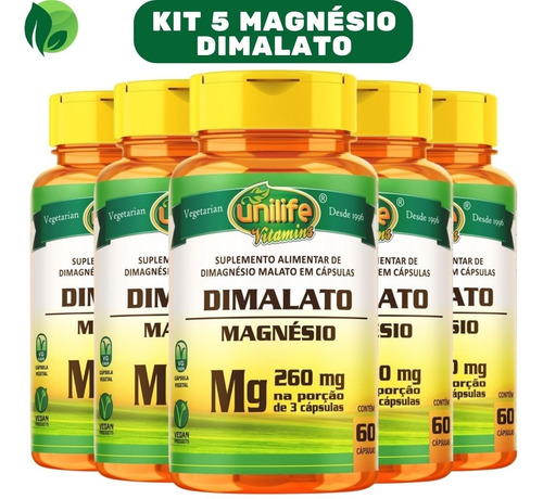 5x Magnésio Dimalato Unilife 60 Cáps 700mg - C/ Frete Gratis
