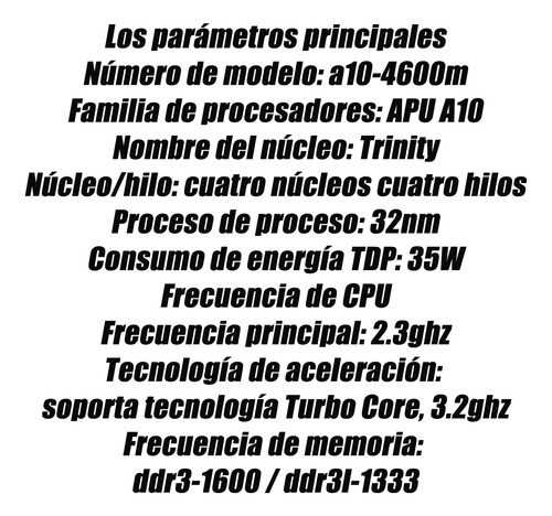 Cpu Amd A10-4600m De 4 Núcleos, 4 Hilos, 35 W Y 2,3 Ghz