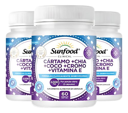 Óleo De Cártamo Coco Chia Cromo Vit E 60 Capsulas Sunfood Sabor Sem