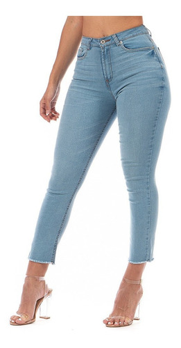 Imagen 1 de 8 de Pantalón Jeans De Mujer Cintura Alta Tobillos Deshilachados