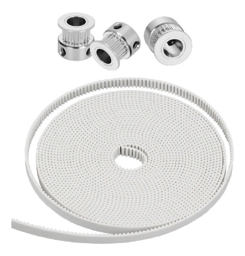 Kit 3 Polias Furo 8mm + 3 Metros Correia Gt2 6mm Passo 2 3d
