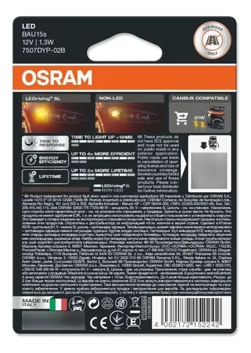 Lampara Osram Ledriving Sl Py21w 1,3w 7507dyp Bau15s