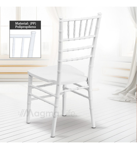 Magma Life Set De 4 Sillas Apilables Tiffany Para Eventos Ó Comedor Sillas Perfectas para Interiores y Exteriores ¡Ideales para Ocasiones Especiales, Eventos u Hogar! (Blanco)