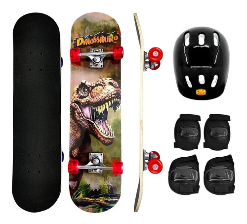 Skate Com Acessorios De Segurança Dmtoys Radical Estampado Cor Dinossauro Tênis